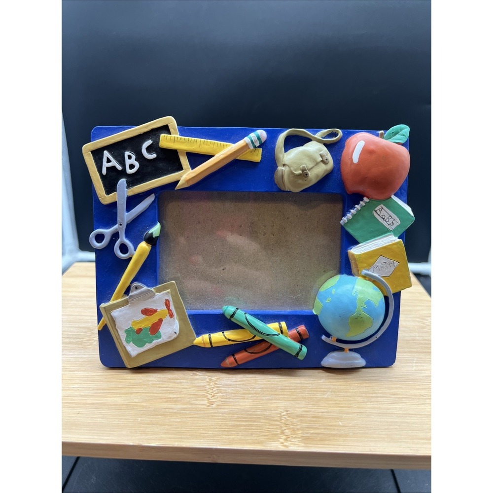 3D hand-painted polyresin teacher photo frame decorated with school supplies